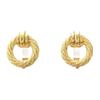 Christian DIOR Earring Rope Twist Hoop Gold Color AE - GY47