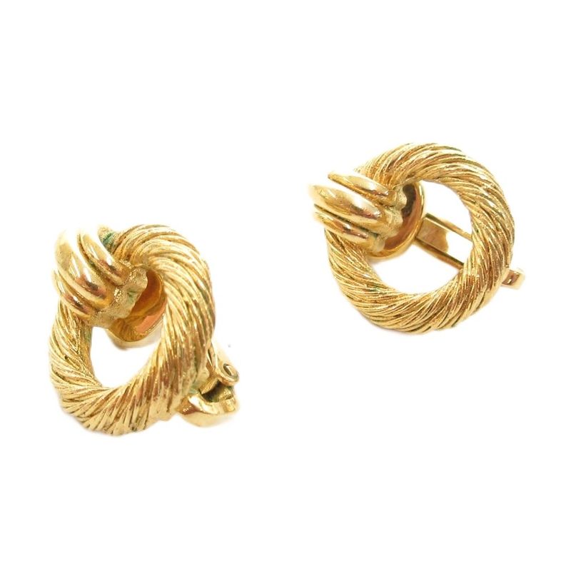 Christian DIOR Earring Rope Twist Hoop Gold Color AE - GY47