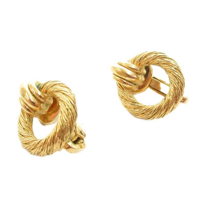Christian DIOR Earring Rope Twist Hoop Gold Color AE - GY47