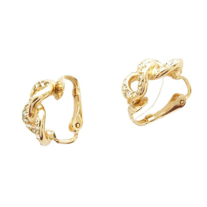 Christian DIOR Earrings Rhinestone 2 Chain Gold Color AE - GY47