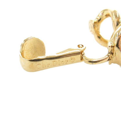 Christian DIOR Earrings Rhinestone 2 Chain Gold Color AE - GY47