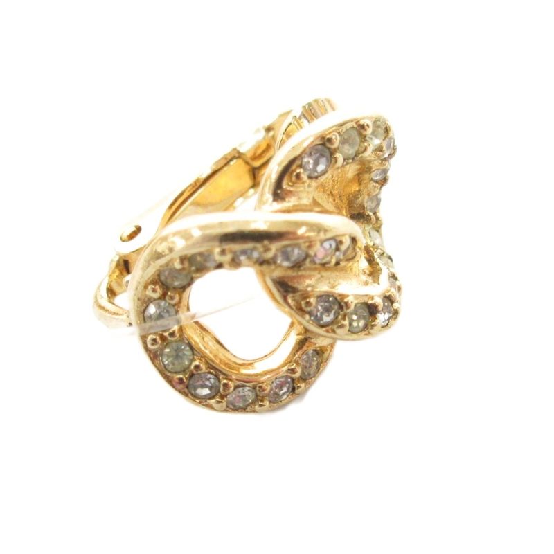 Christian DIOR Earrings Rhinestone 2 Chain Gold Color AE - GY47