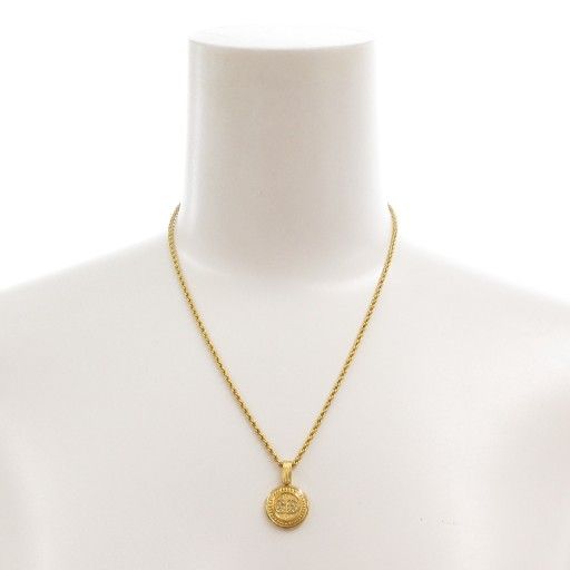 Christian DIOR CD Logo Round Gpnecklace Pendant Rhinestone Gold Color AE - GY47