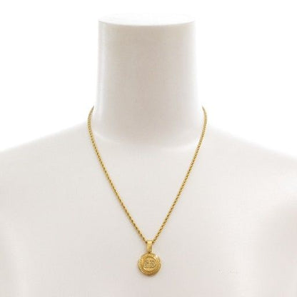 Christian DIOR CD Logo Round Gpnecklace Pendant Rhinestone Gold Color AE - GY47