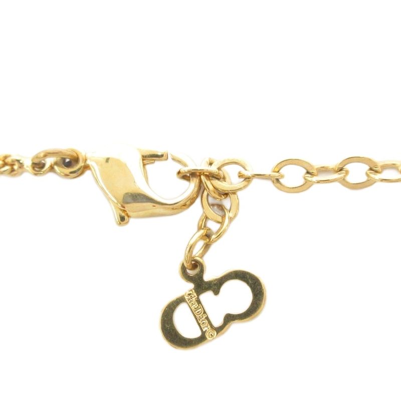 Christian DIOR CD Logo Round Gpnecklace Pendant Rhinestone Gold Color AE - GY47