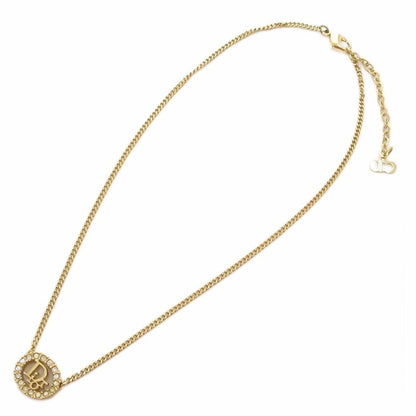 Christian DIOR Necklace Pendant Logo Rhinestone Gold Color AE - GY47