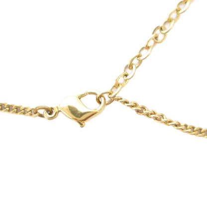 Christian DIOR Necklace Pendant Logo Rhinestone Gold Color AE - GY47