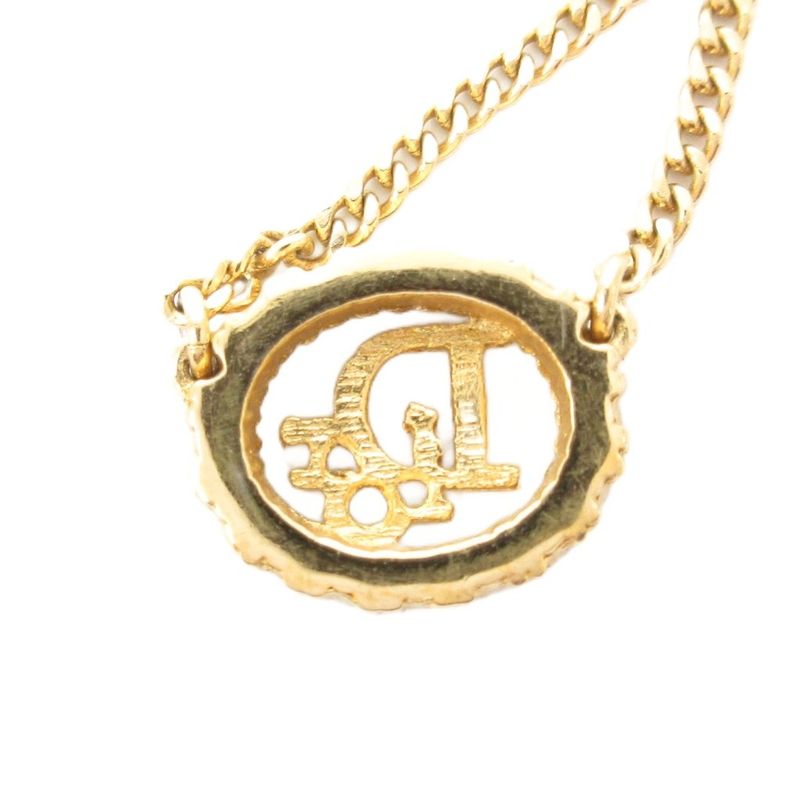 Christian DIOR Necklace Pendant Logo Rhinestone Gold Color AE - GY47