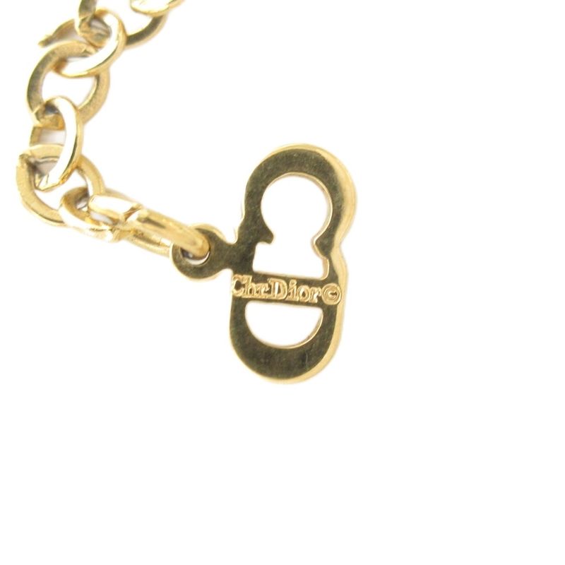 Christian DIOR Necklace Pendant Logo Rhinestone Gold Color AE - GY47