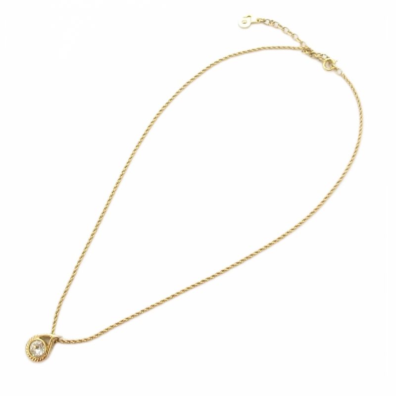 Christian DIOR Necklace Pendant Drop Motif Bijoux Gold Color AE - GY47