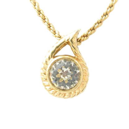 Christian DIOR Necklace Pendant Drop Motif Bijoux Gold Color AE - GY47
