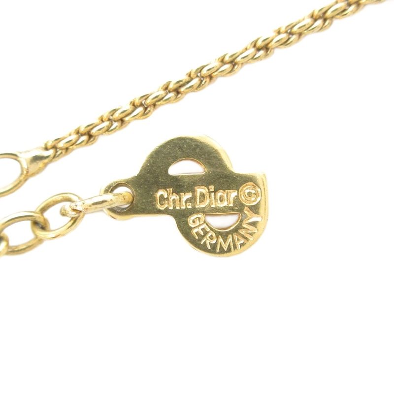Christian DIOR Necklace Pendant Drop Motif Bijoux Gold Color AE - GY47
