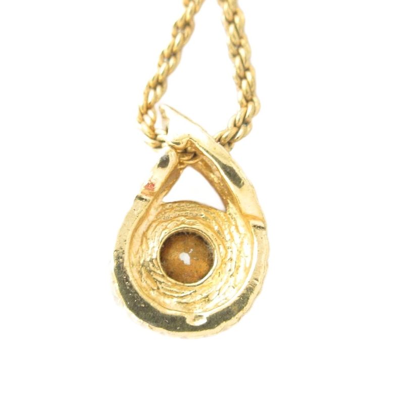 Christian DIOR Necklace Pendant Drop Motif Bijoux Gold Color AE - GY47