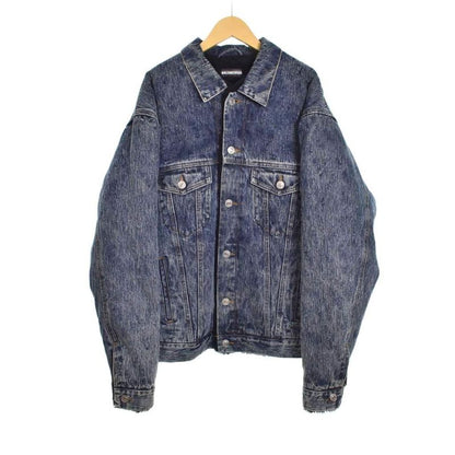 Balenciaga 19AW Faux Sheer Ring Denim Jacket With Inside Bore 44 Indigo 583230