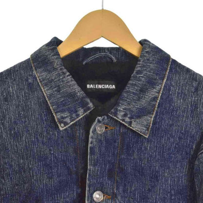 Balenciaga 19AW Faux Sheer Ring Denim Jacket With Inside Bore 44 Indigo 583230