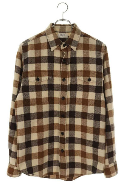 Celine 2c510943l Checked Loose Wool Long Sleeve Shirt Men's 37