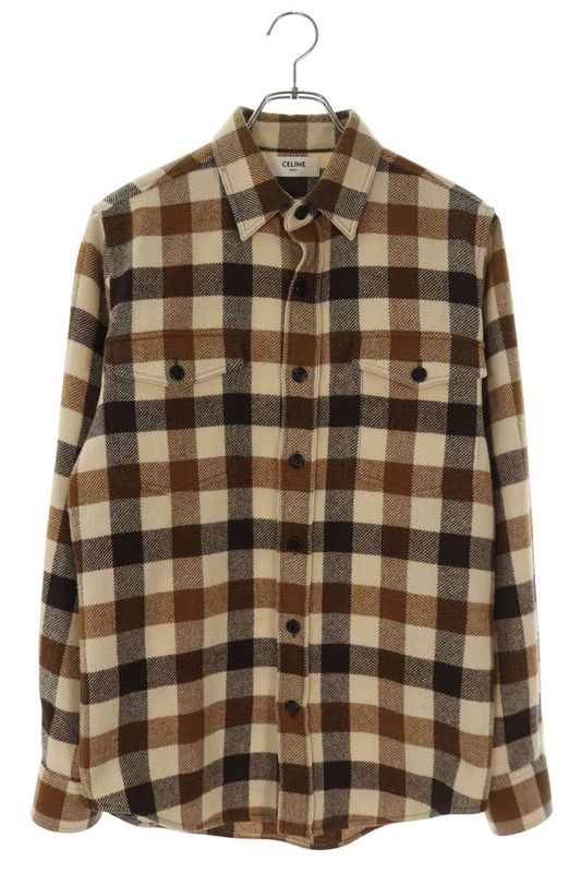 Celine 2c510943l Checked Loose Wool Long Sleeve Shirt Men's 37