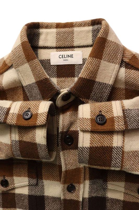 Celine 2c510943l Checked Loose Wool Long Sleeve Shirt Men's 37