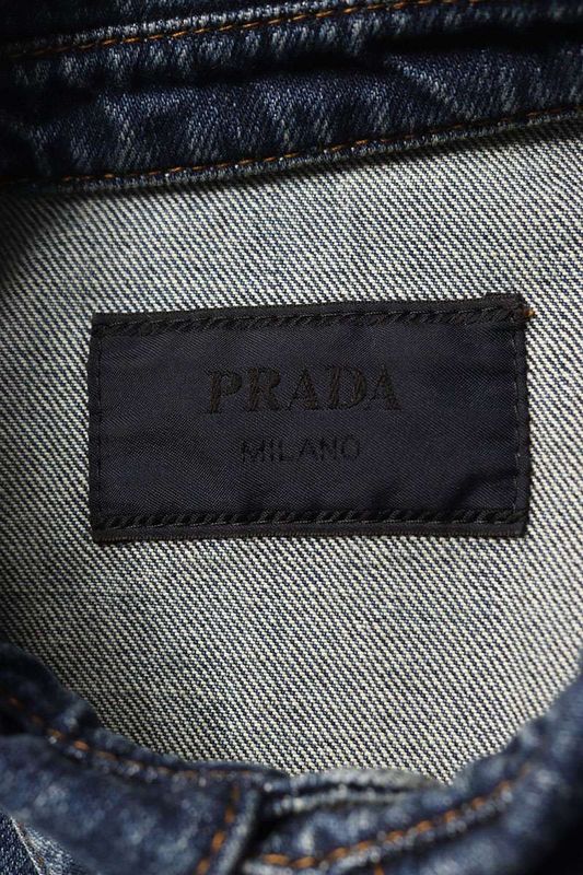 Prada Gec066 S212 14EF Triangle Logo Plate Denim Long Sleeve Shirt Men's S