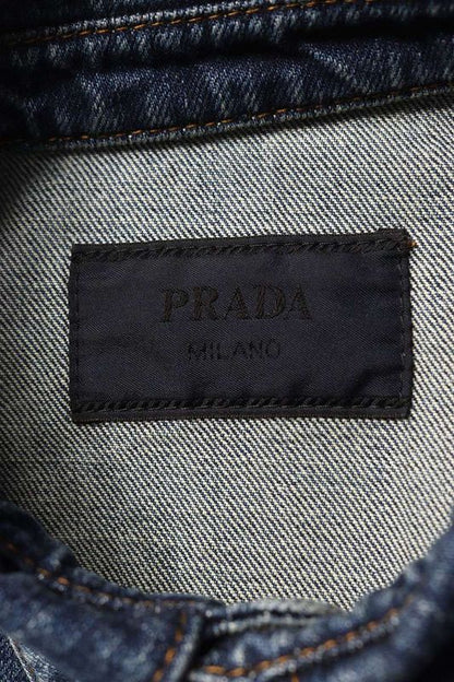 Prada Gec066 S212 14EF Triangle Logo Plate Denim Long Sleeve Shirt Men's S