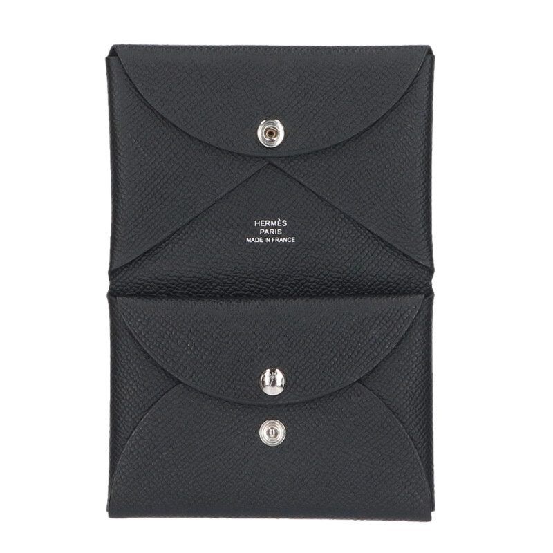 Hermes Calvi Duo Epson W Engraved Leather Card Coin Case Men's