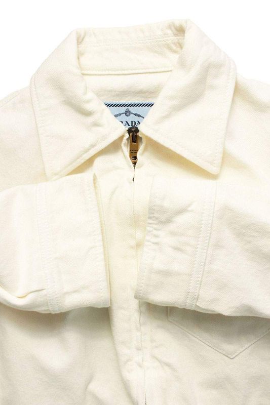 Prada Gfb279 Triangle Logo Plate Cropped Denim Jacket Women 36