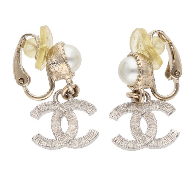 Chanel Abe547 Coco Mark Rhinestone Pearl Earring Ladies