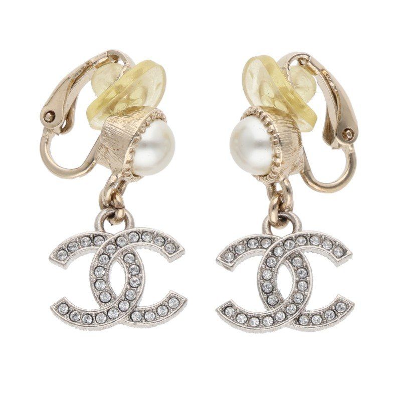 Chanel Abe547 Coco Mark Rhinestone Pearl Earring Ladies