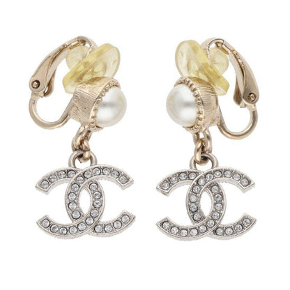 Chanel Abe547 Coco Mark Rhinestone Pearl Earring Ladies