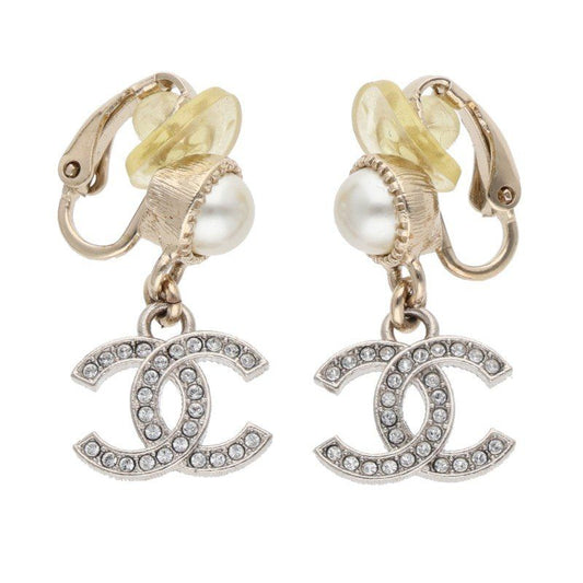 Chanel Abe547 Coco Mark Rhinestone Pearl Earring Ladies