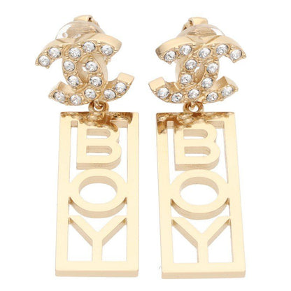 Chanel Coco Mark Rhinestone BOY Plate Earring Ladies