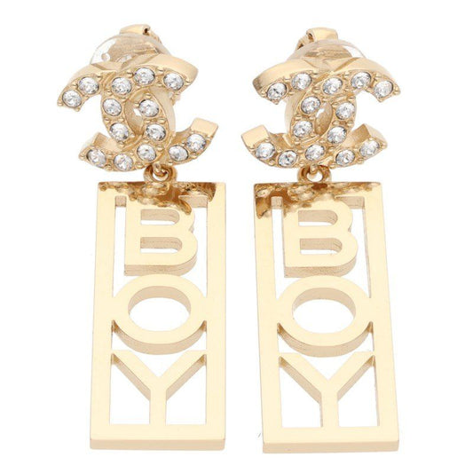 Chanel Coco Mark Rhinestone BOY Plate Earring Ladies
