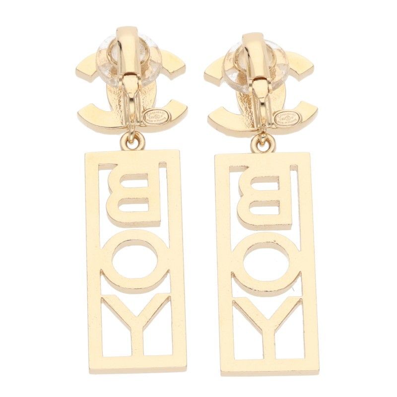 Chanel Coco Mark Rhinestone BOY Plate Earring Ladies