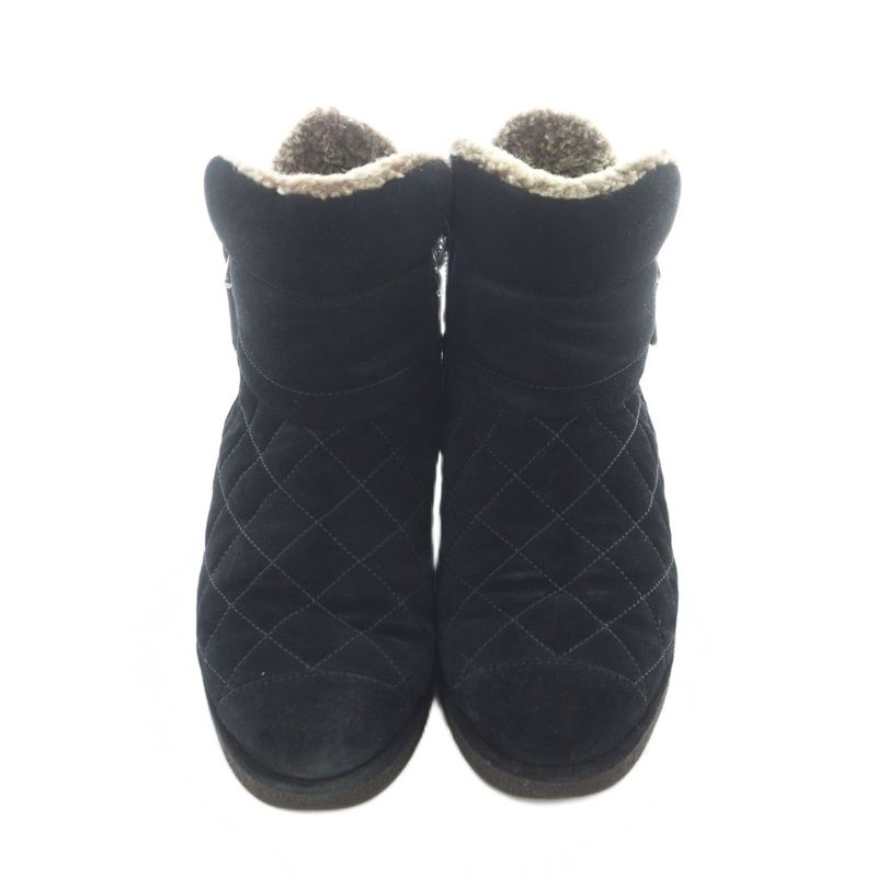 Chanel 13A Mouton Boots 37.5 24.5cm (9.65in) Black Beige Quilted G27813 RI - OS