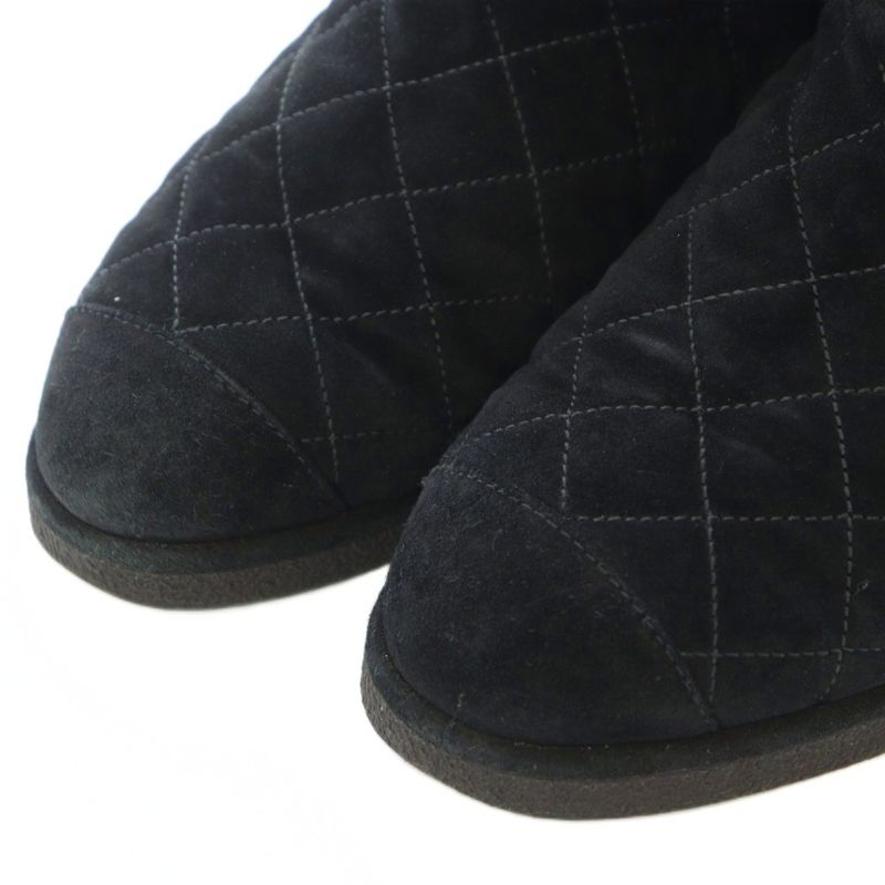 Chanel 13A Mouton Boots 37.5 24.5cm (9.65in) Black Beige Quilted G27813 RI - OS