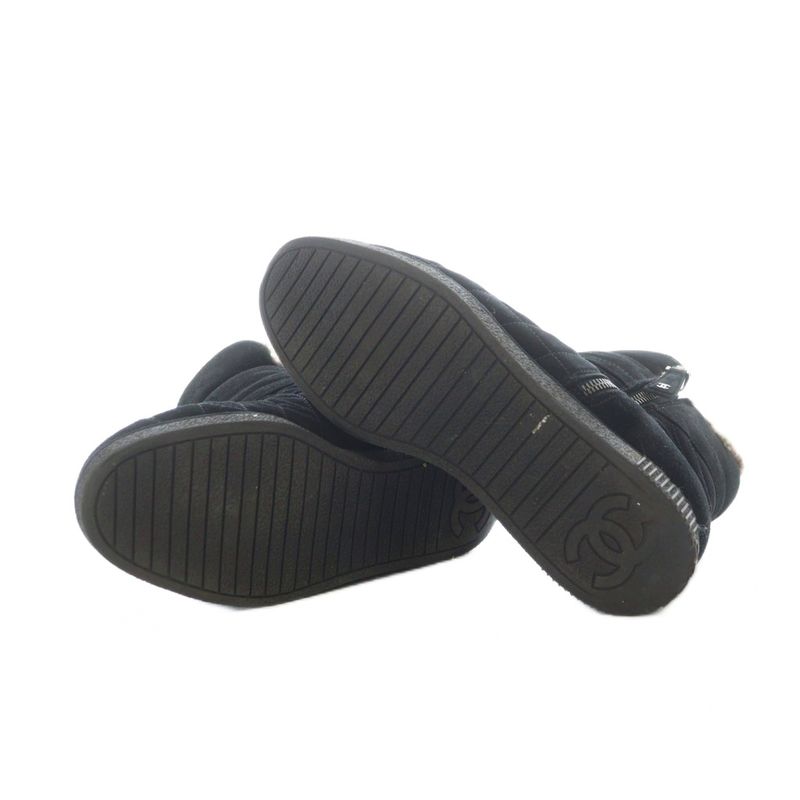 Chanel 13A Mouton Boots 37.5 24.5cm (9.65in) Black Beige Quilted G27813 RI - OS