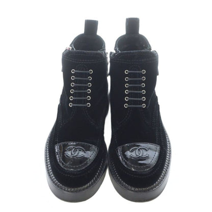 Chanel 15B Coco Mark Lace Up Short Boots 37 24cm (9.45in) Black G31104 RI - OS