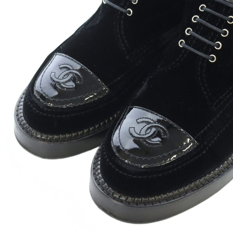 Chanel 15B Coco Mark Lace Up Short Boots 37 24cm (9.45in) Black G31104 RI - OS