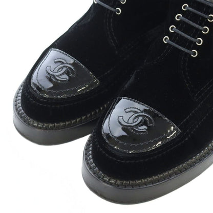 Chanel 15B Coco Mark Lace Up Short Boots 37 24cm (9.45in) Black G31104 RI - OS