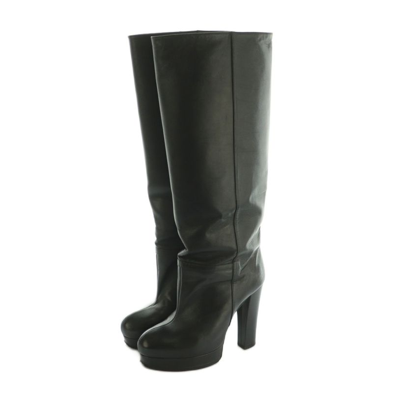 Gucci Long Boots Platform High Heel Leather 37 24.0cm (9.45in) Black 589785 MI
