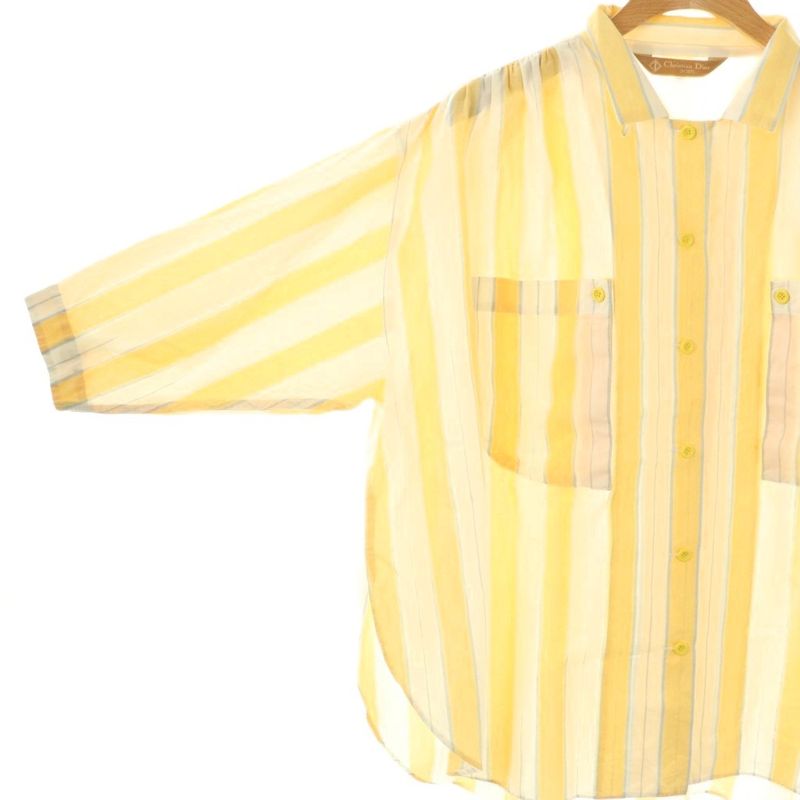 Christian DIOR Sports Striped Seventh Sleeve Shirt S Yellow HK - OS