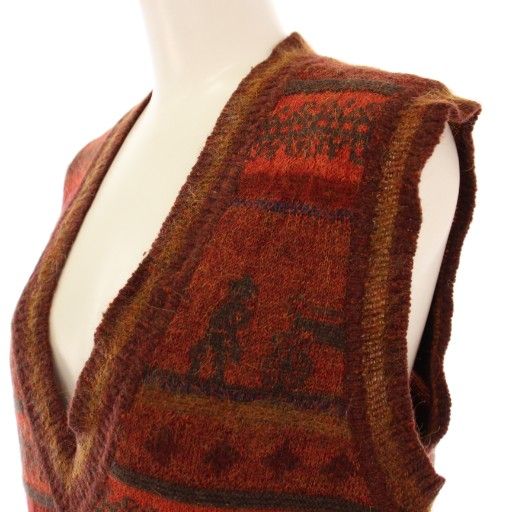 Hermes Knit Dress Tight Knee Length Sleeveless V-neck Total Pattern Cashmere