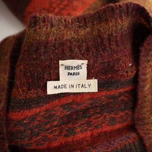 Hermes Knit Dress Tight Knee Length Sleeveless V-neck Total Pattern Cashmere