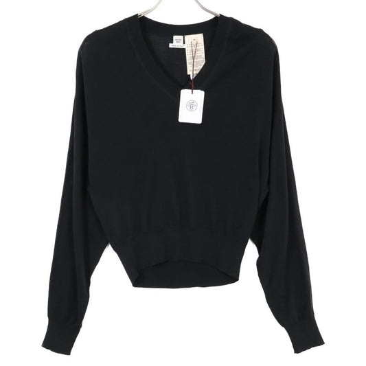 Hermes 4h2622d9 Wool Silk Logo Embroidered Ribbed Sweater 38