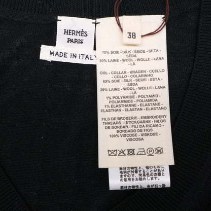 Hermes 4h2622d9 Wool Silk Logo Embroidered Ribbed Sweater 38