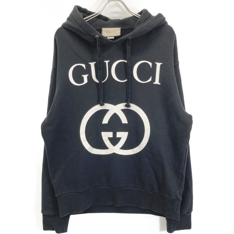 Gucci 475374 Black Interlocking G Hooded Sweatshirt M
