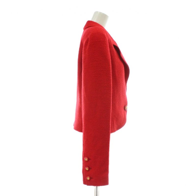 Chanel Tailored Jacket Bleather Wool Silk Short Length Single 1B Shoulder Pads