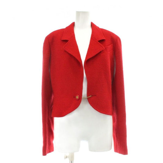 Chanel Tailored Jacket Bleather Wool Silk Short Length Single 1B Shoulder Pads