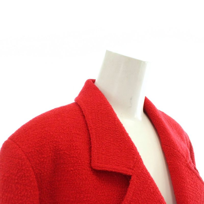 Chanel Tailored Jacket Bleather Wool Silk Short Length Single 1B Shoulder Pads