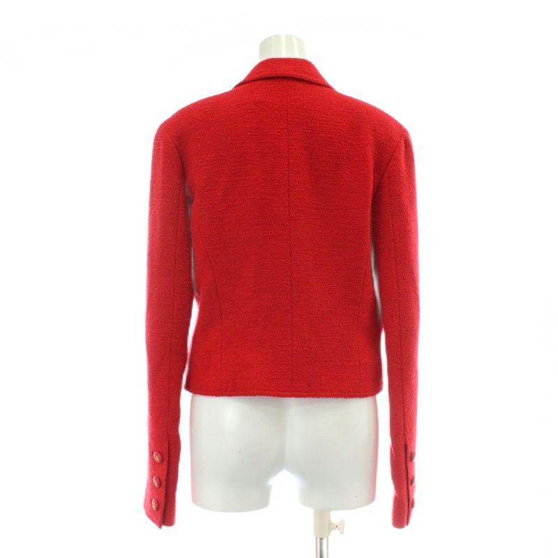 Chanel Tailored Jacket Bleather Wool Silk Short Length Single 1B Shoulder Pads